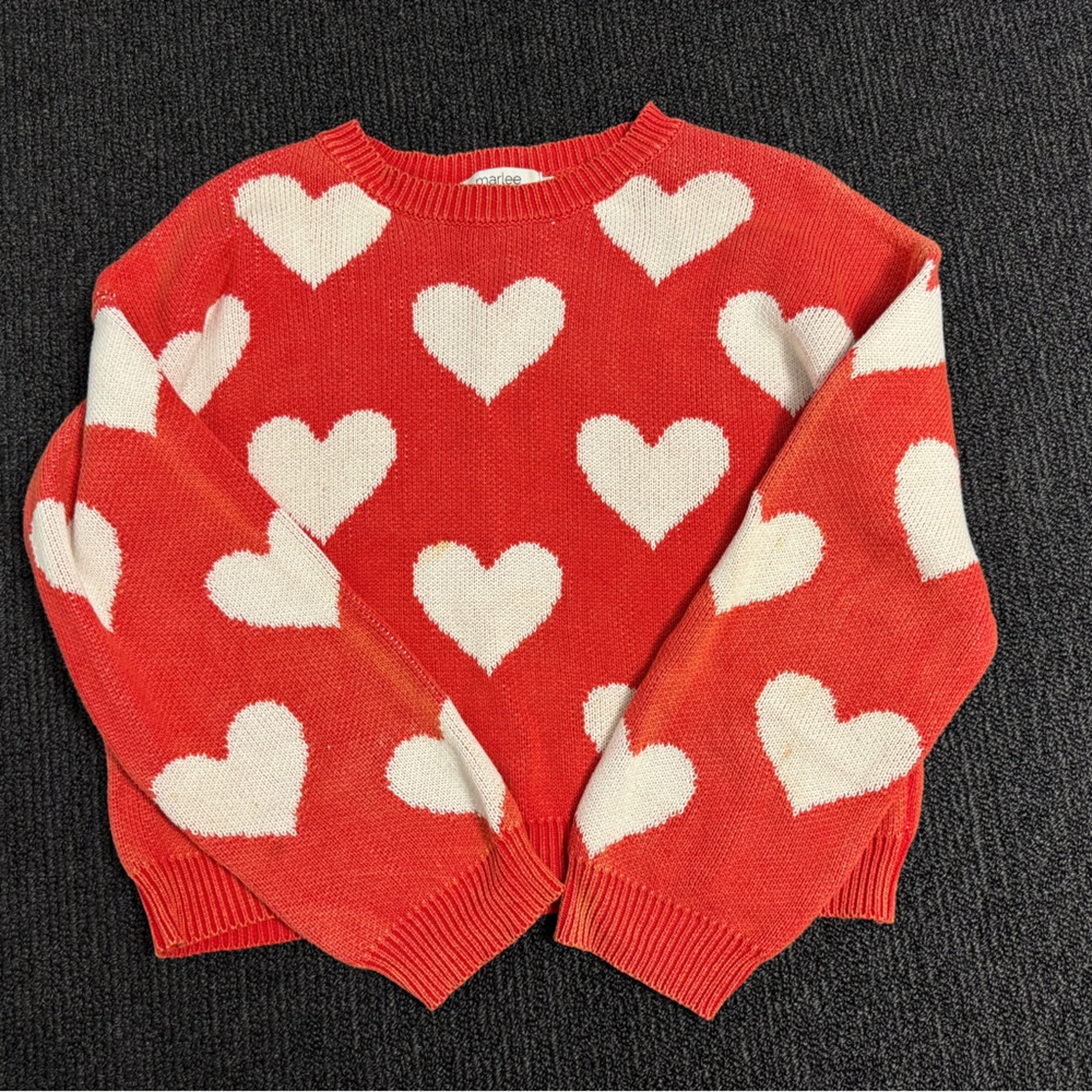 Heart Pattern Red and White Sweater